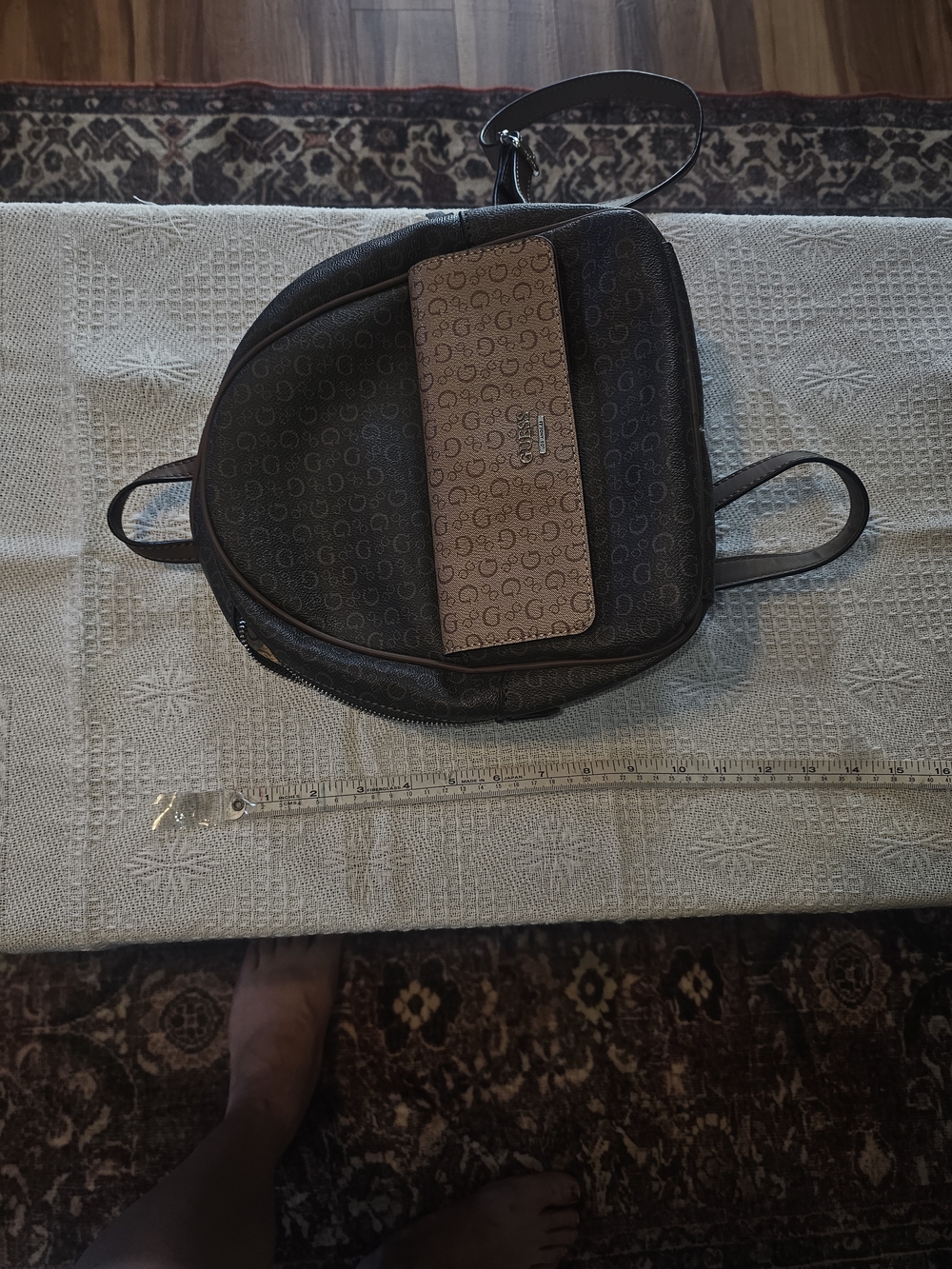 GUESS Brown/Tan Monogram Mini Backpack - Picture 7 of 8